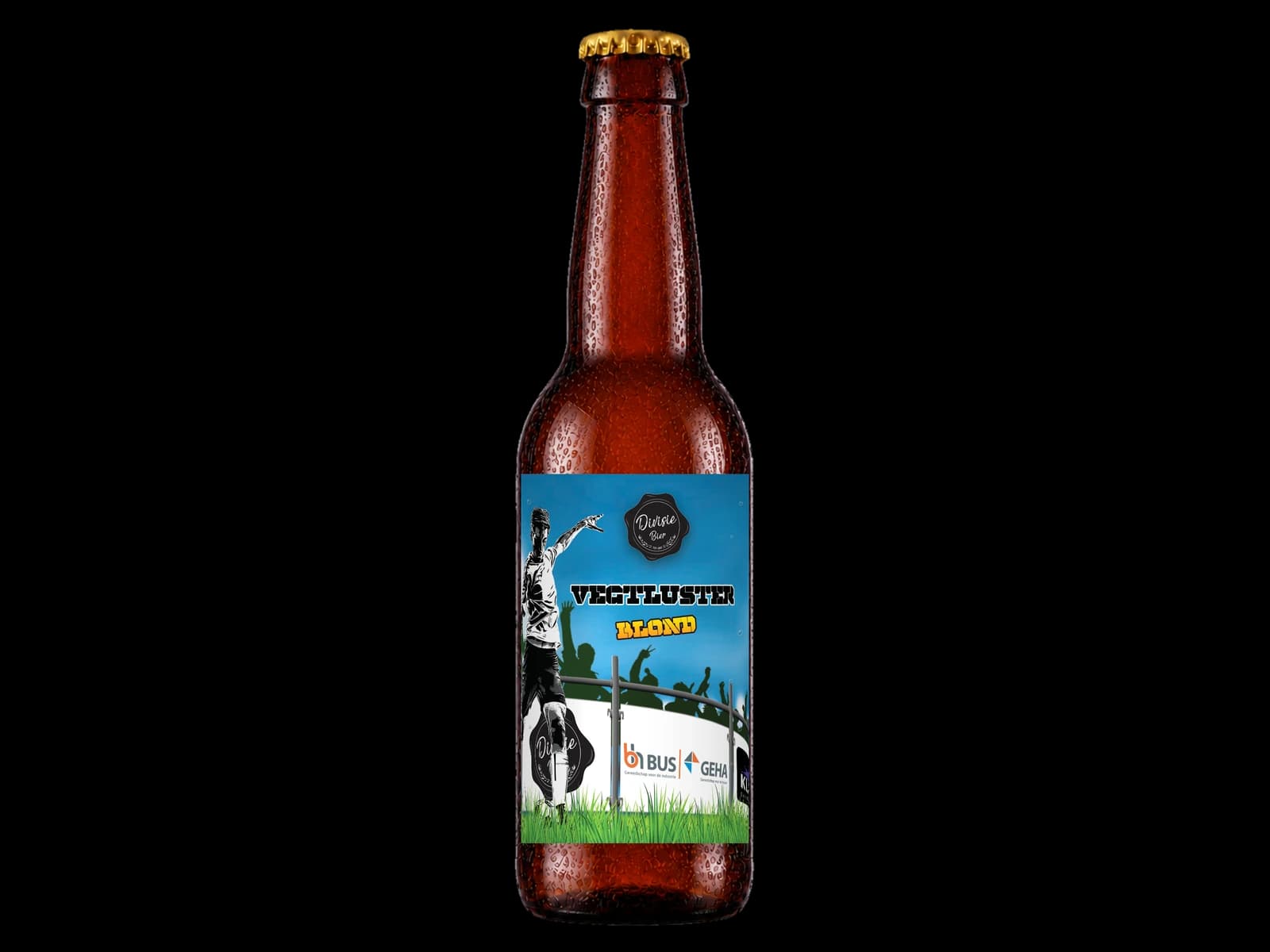 Maatwerkvoorbeeld VV Berkum - Vegtluster op een bruin bierflesje