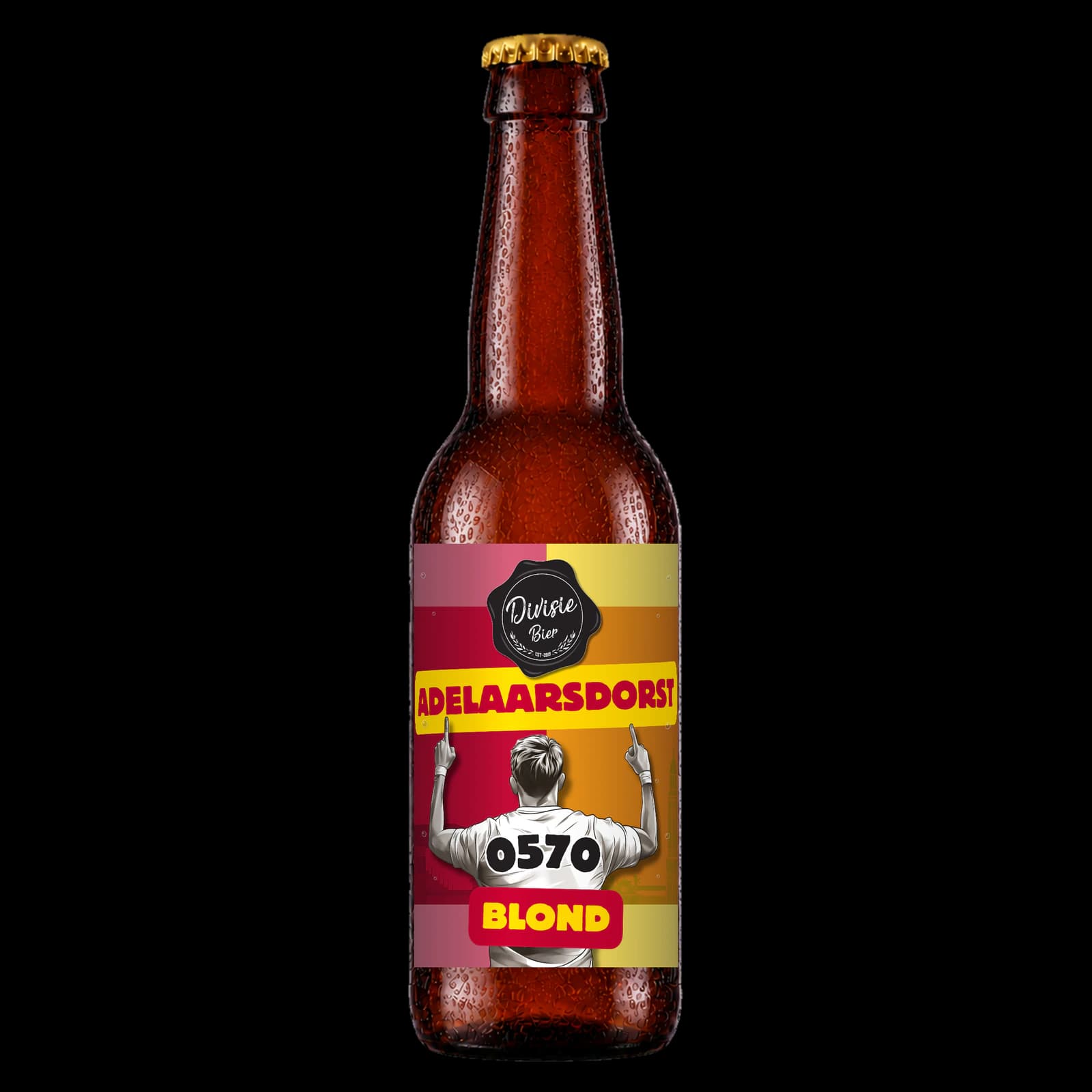 Bruin 33cl-flesje Adelaarsdorst Blond met het originele etiket