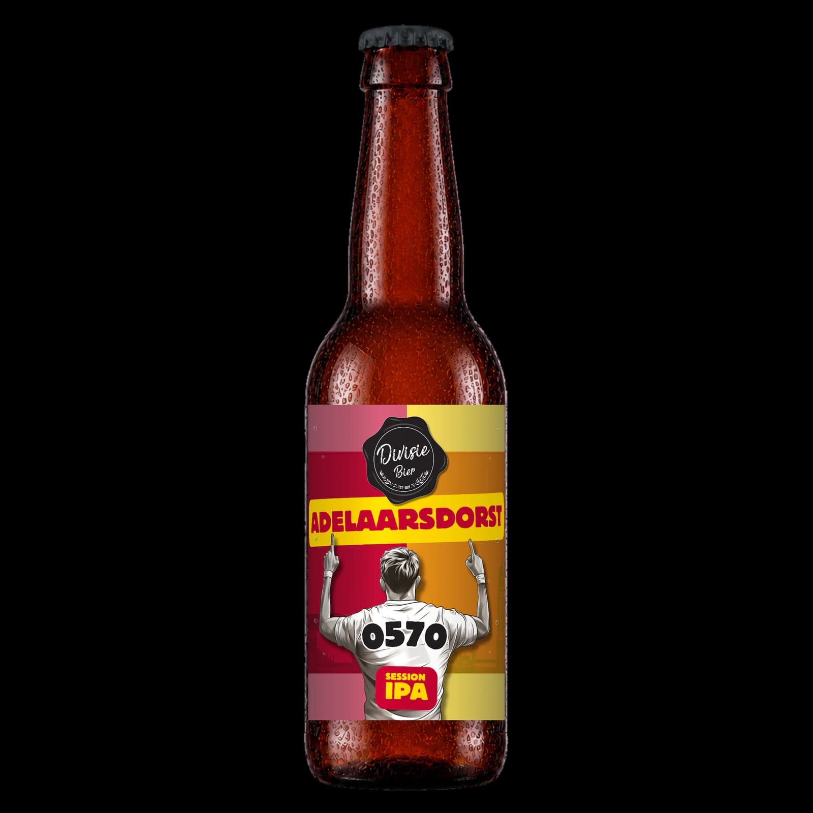 Bruin 33cl-flesje Adelaarsdorst Session IPA met het originele etiket