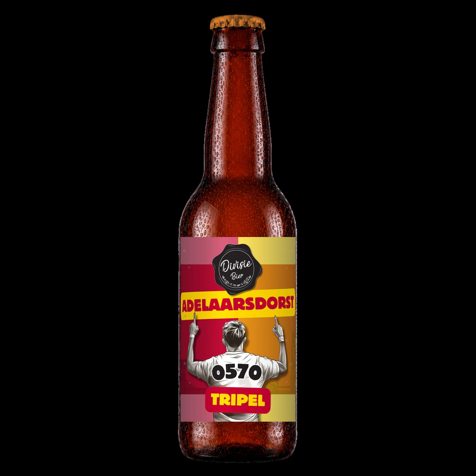 Bruin 33cl-flesje Adelaarsdorst Tripel met het originele etiket