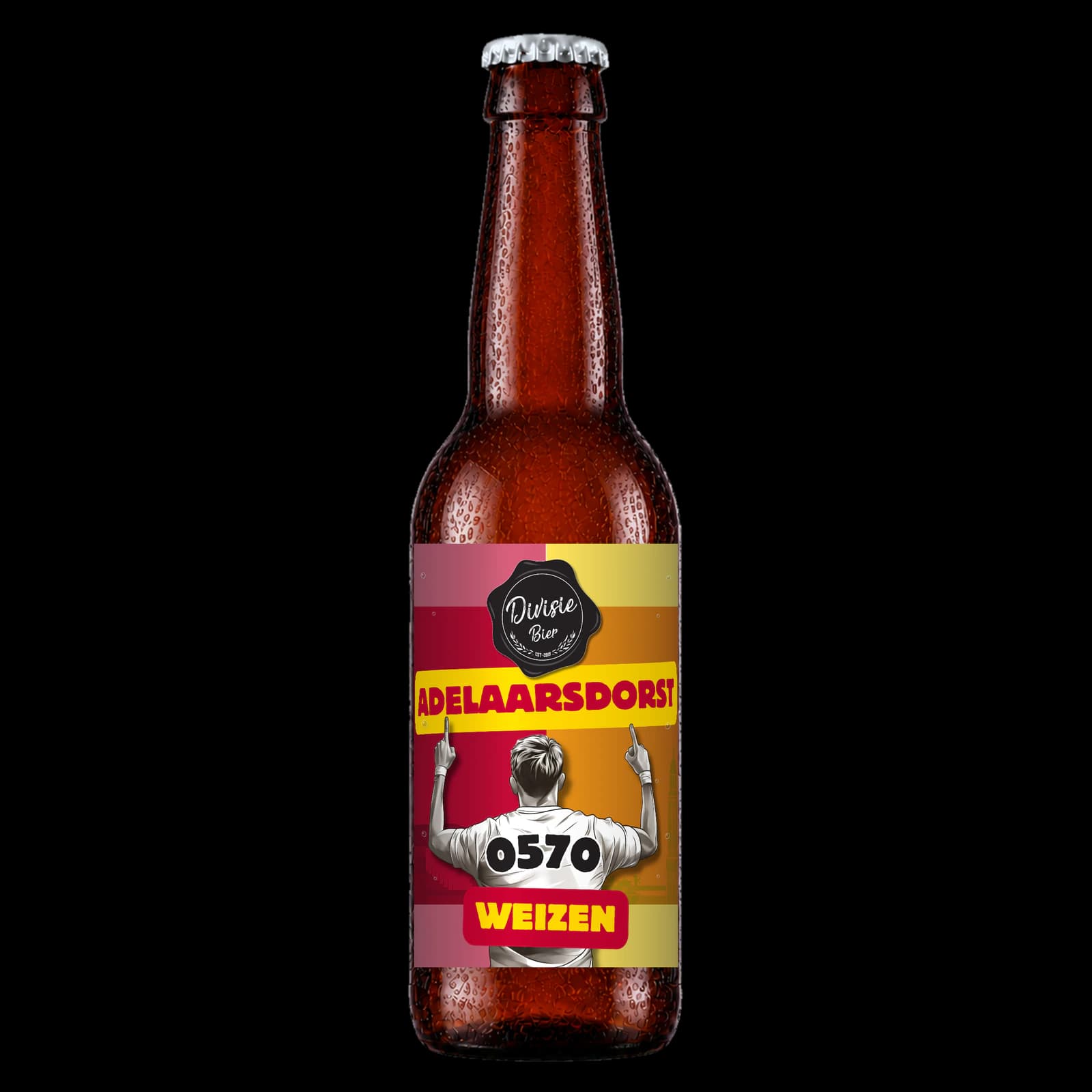 Bruin 33cl-flesje Adelaarsdorst Weizen met het originele etiket