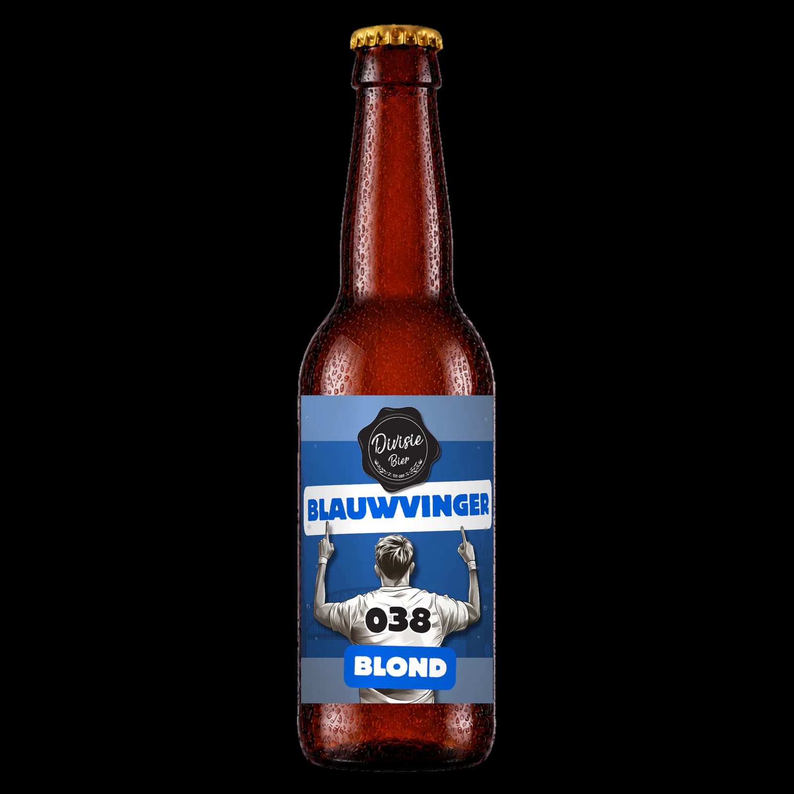 Bruin 33cl-flesje Blauwvinger Blond met het originele etiket