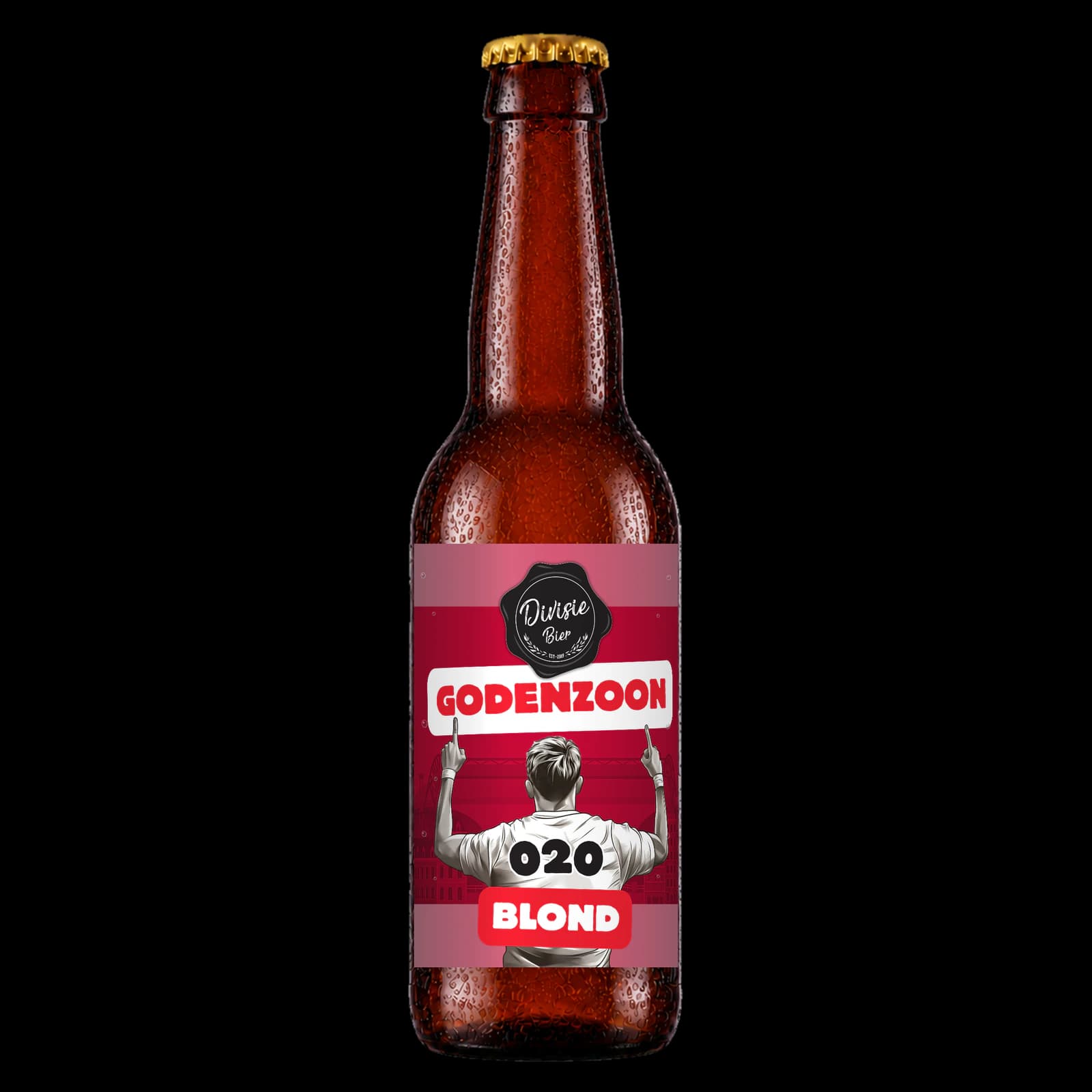 Bruin 33cl-flesje Godenzoon Blond met het originele etiket