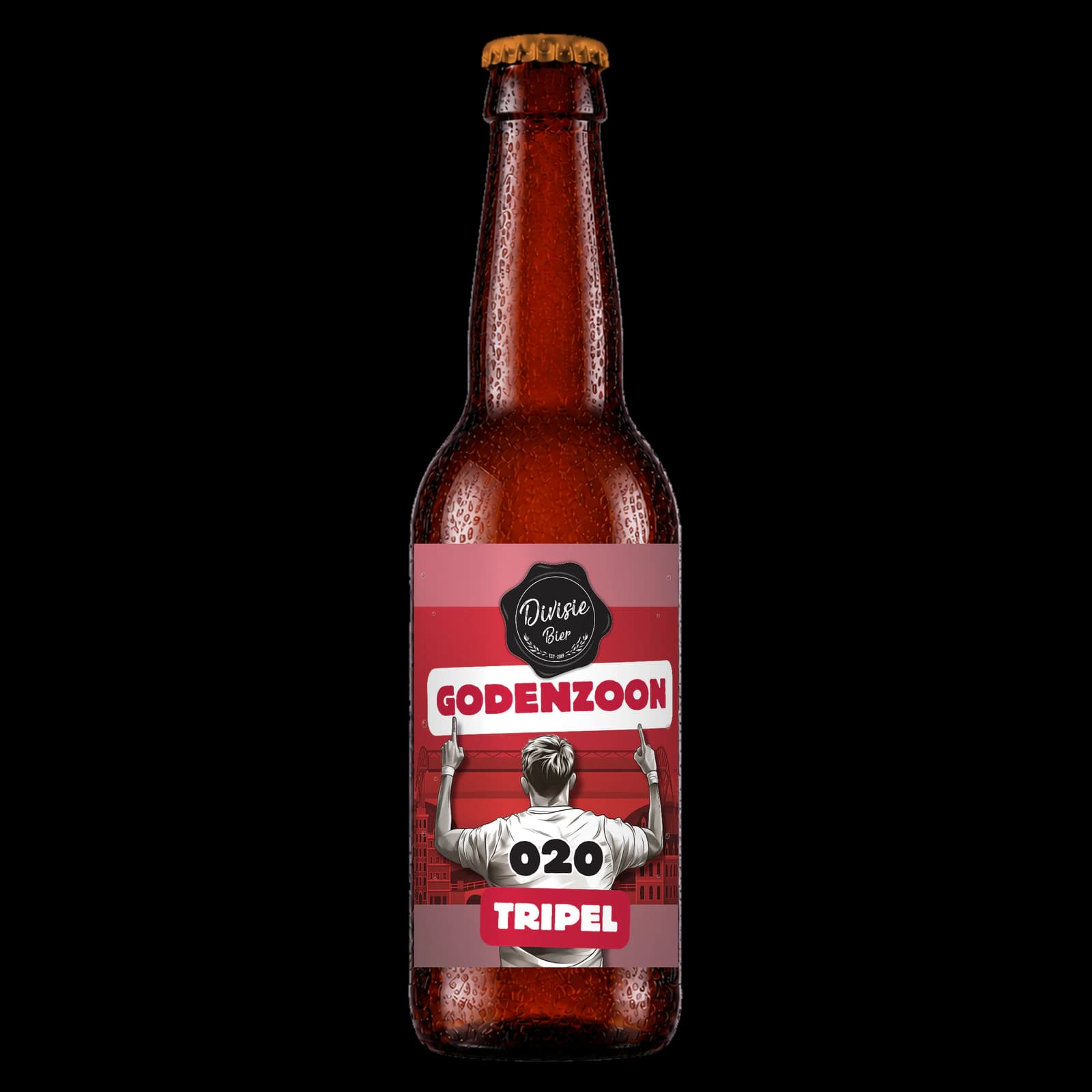 Bruin 33cl-flesje Godenzoon Tripel met het originele etiket