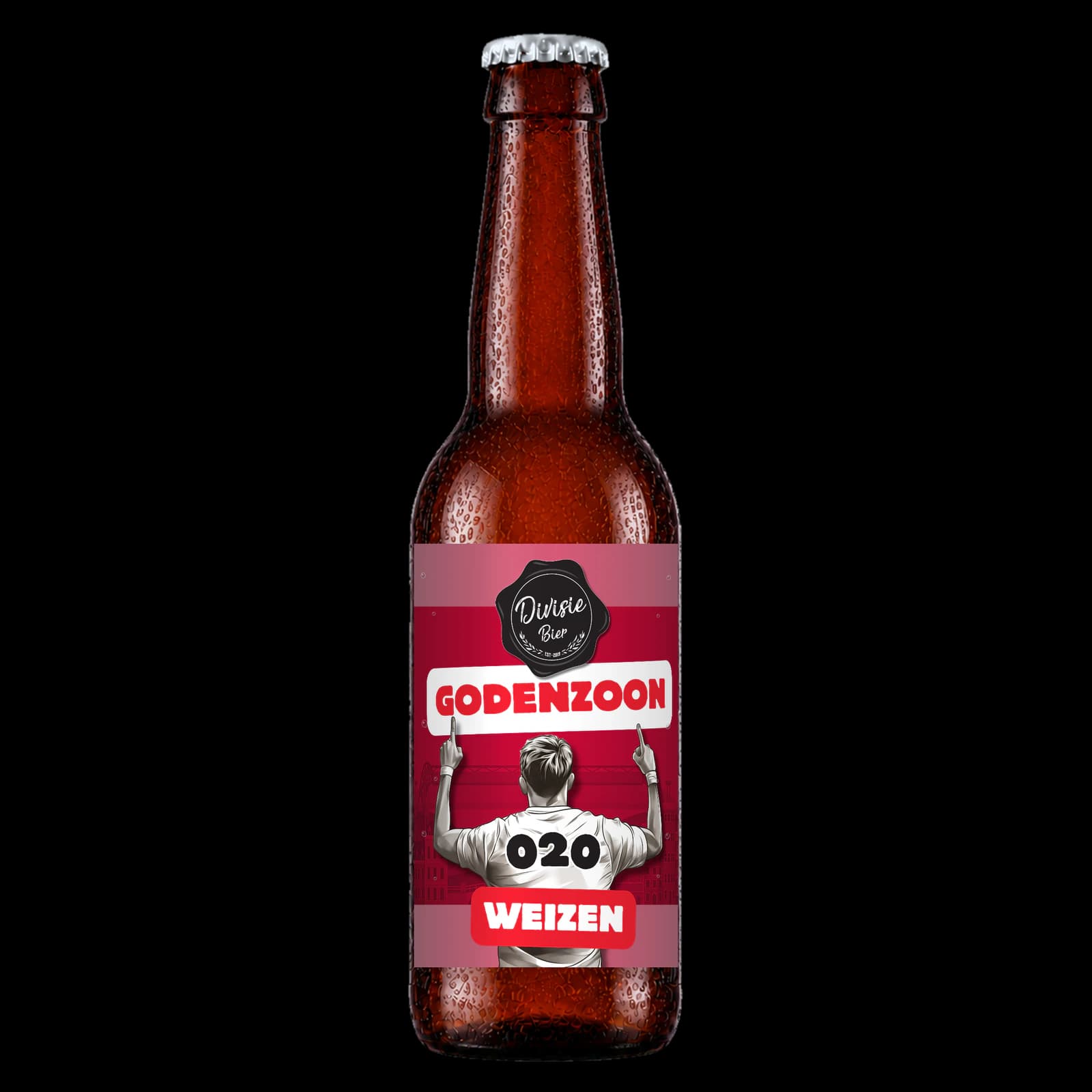 Bruin 33cl-flesje Godenzoon Weizen met het originele etiket