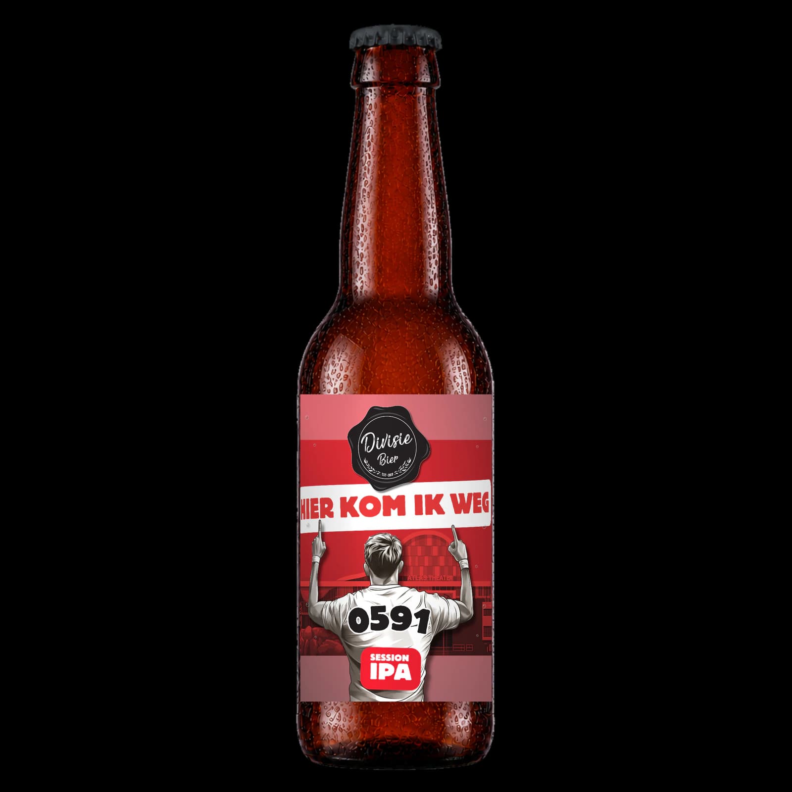 Bruin 33cl-flesje Hier Kom Ik Weg Session IPA met het originele etiket