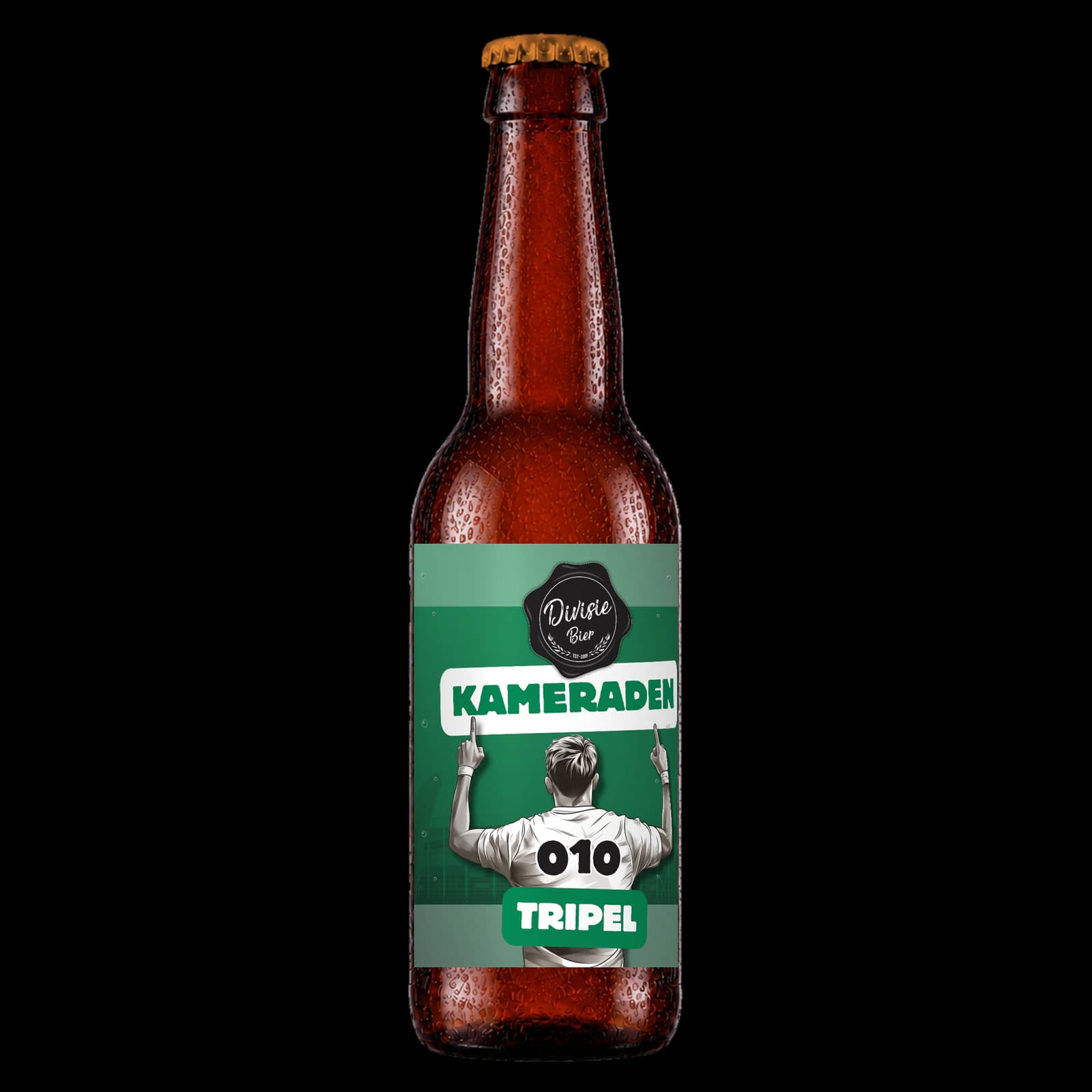 Bruin 33cl-flesje Kameraden Tripel met het originele etiket