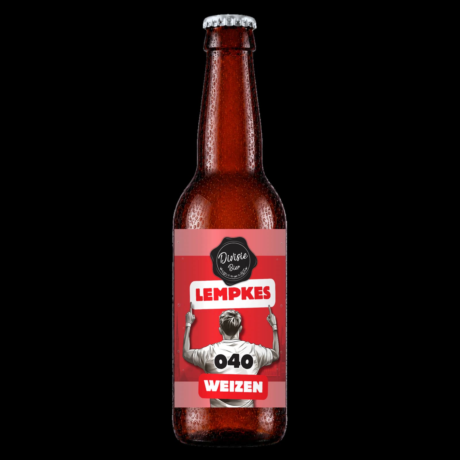 Bruin 33cl-flesje Lempkes Weizen met het originele etiket