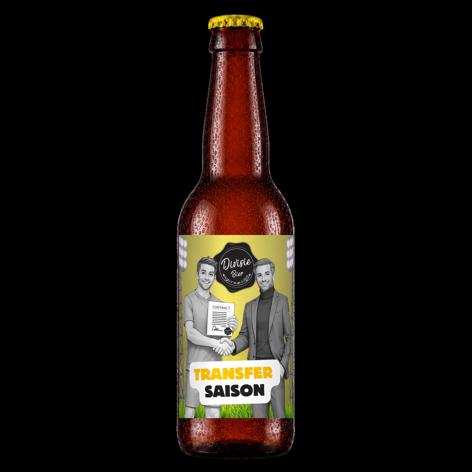 Bruin 33cl-flesje Transfer Saison met het originele etiket