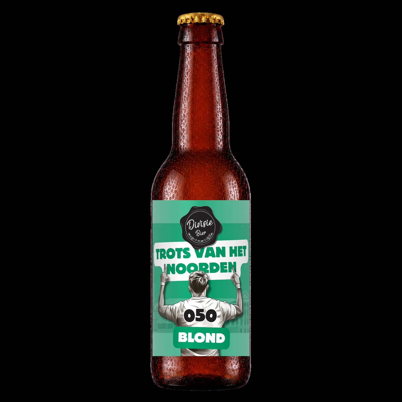 Bruin 33cl-flesje Trots van het Noorden Blond met het originele etiket