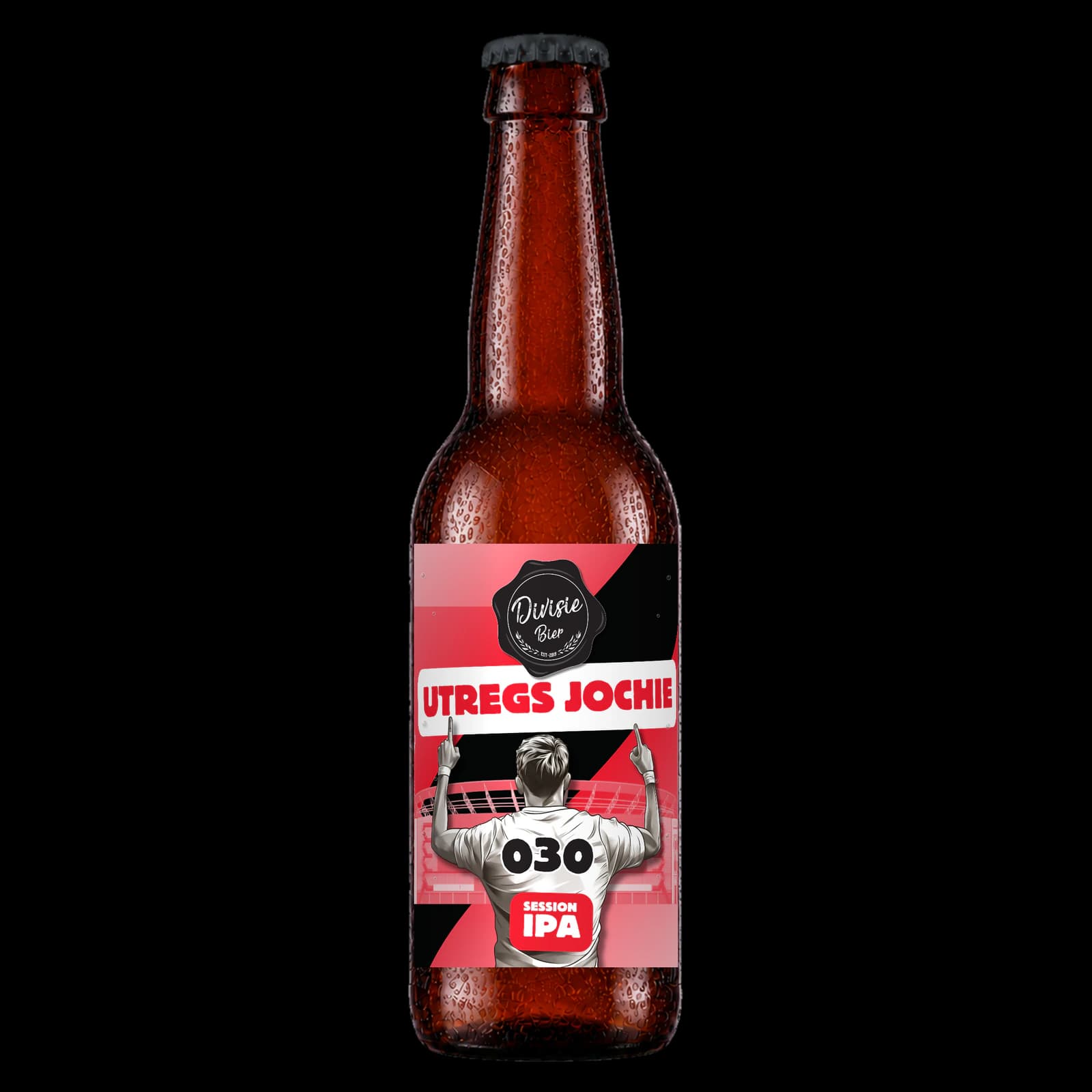 Bruin 33cl-flesje Utregs Jochie Session IPA met het originele etiket